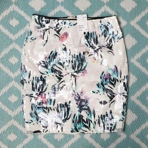H&M sz 10 Sequin Cream Pencil Pink Blue Skirt